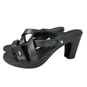 Crocs Cyprus IV Sandals 14558 Black Slip On Block Heel Pumps Womens Shoe Size 11